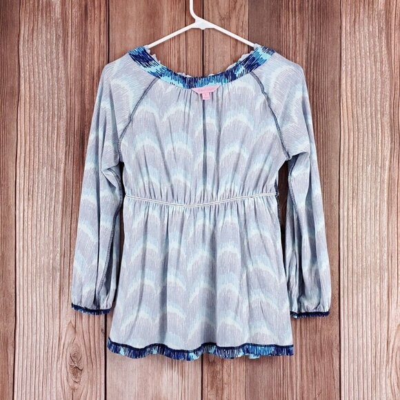 Lilly Pulitzer Womens Size Small Blue Curves Waves Tunic Top Rayon Blend 82028 - Picture 5 of 11